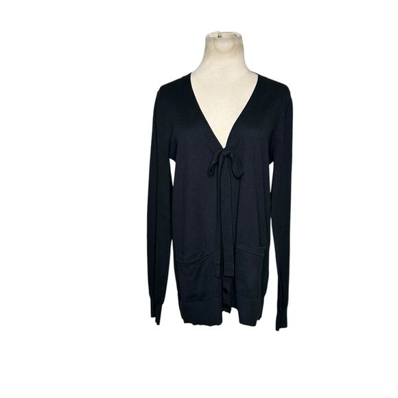 Tibi black knit long sleeves front bow buttoned cardigan size Large - Picture 8 of 10